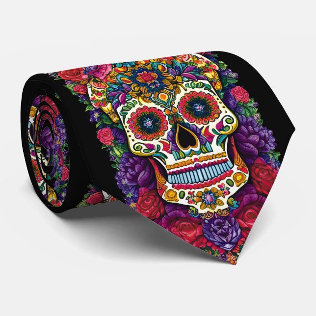 Sugar Skull Art - A Colourful Tribute Tie (Rolled)