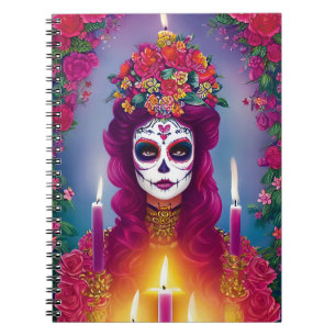 Sugar Skull Art - Beautiful Woman at Altar Notebook
