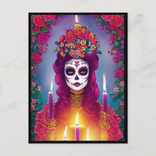 Sugar Skull Art - Beautiful Woman at Altar Postcard