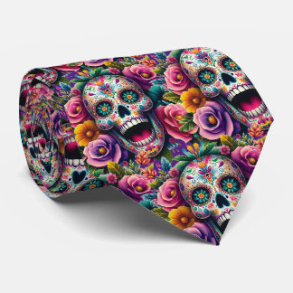 Sugar Skull Art - Bouquet of Bones Tie