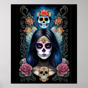 Sugar Skull Art - Colorful Skull Makeup Poster
