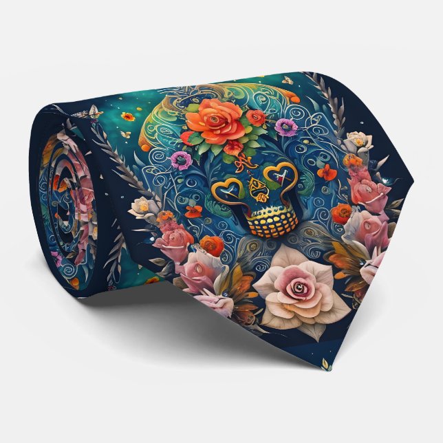 Sugar Skull Art - Colourful Creations Tie (Rolled)