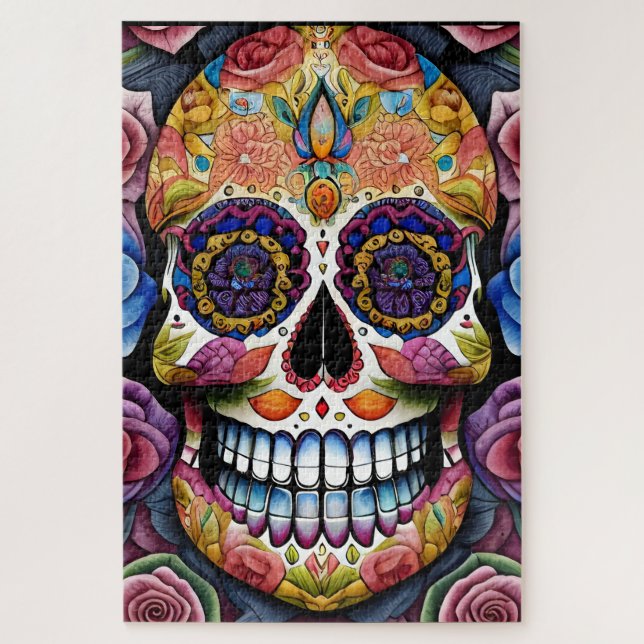 Sugar Skull Art -  Colourful Day of the Dead Skull Jigsaw Puzzle (Vertical)