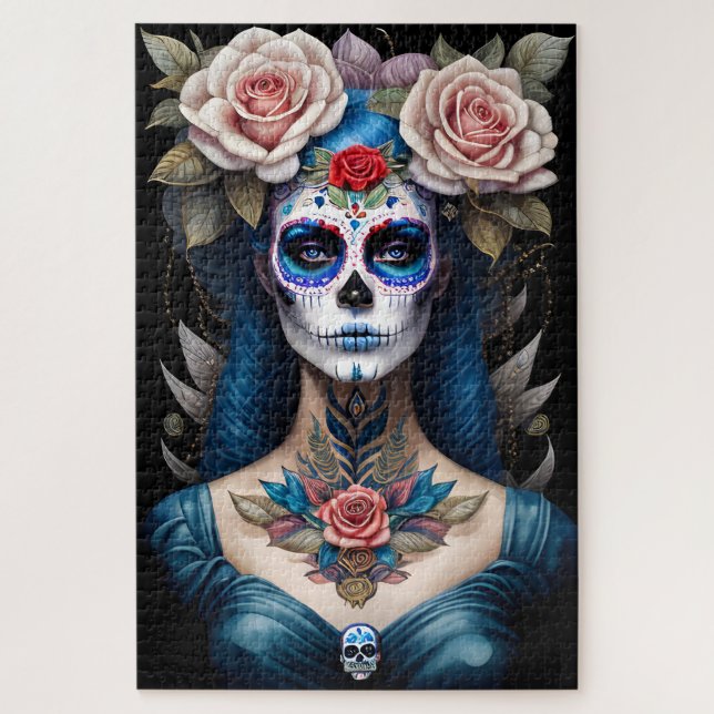 Sugar Skull Art - Colourful Dia de los Muertos Jigsaw Puzzle (Vertical)