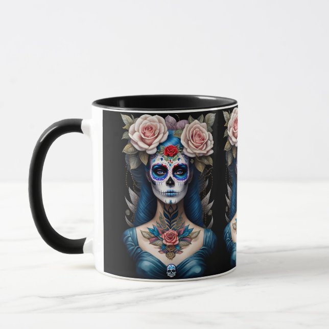 Sugar Skull Art - Colourful Dia de los Muertos Mug (Left)