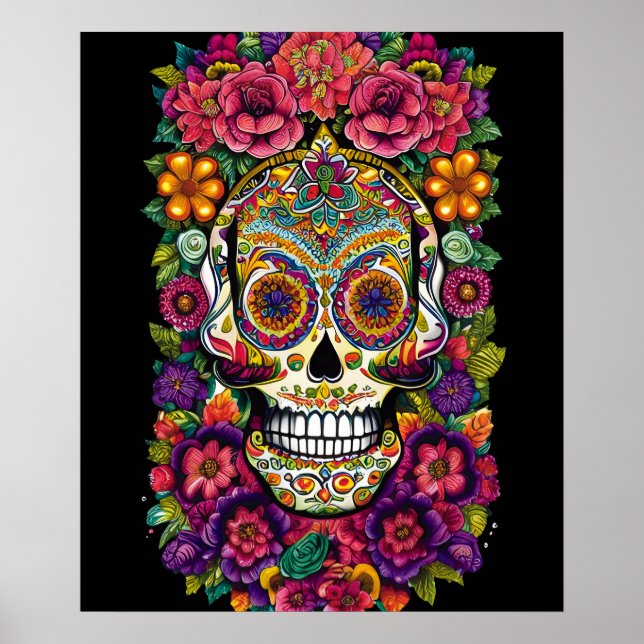 Sugar Skull Art - Colourful Dia de los Muertos Poster (Front)