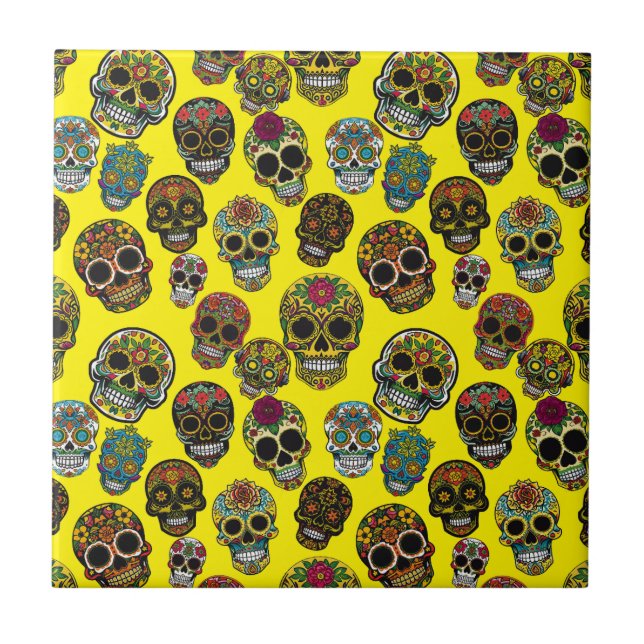 Sugar Skull Art Colourful Pattern Ceramic Tile (Front)