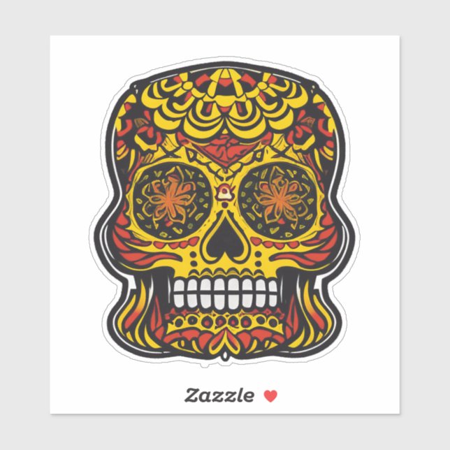 Sugar Skull Art - Colourful Red with Yellow (Sheet)