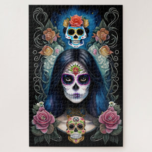 Sugar Skull Art - Colourful Skull Makeup Jigsaw Puzzle