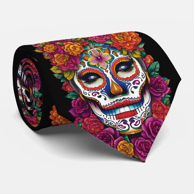 Sugar Skull Art - Colourful Traditions of Mexico Tie (Rolled)