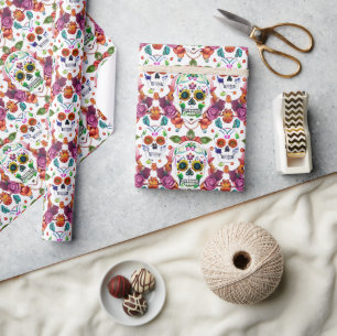 Sugar Skull Art - Colourful (White)  Wrapping Paper