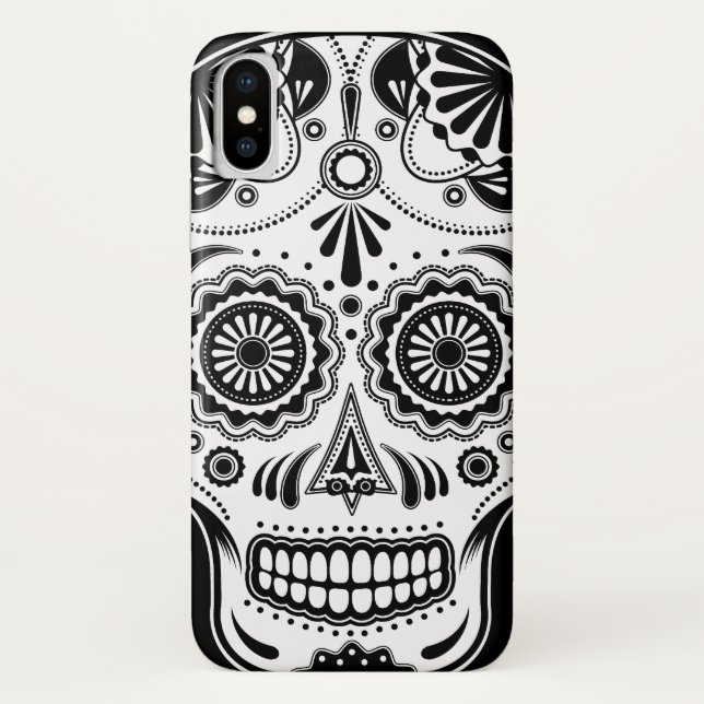 Sugar Skull Art Day of the Dead B&W Case-Mate iPhone Case (Back)
