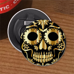 Sugar Skull Art, Day of the Dead Black and Gold Bottle Opener