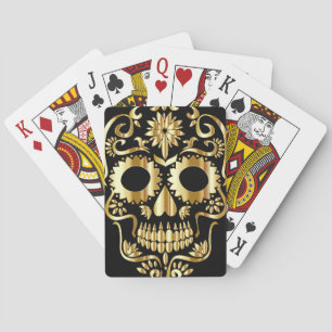 Sugar Skull Art, Day of the Dead Black and Gold Playing Cards