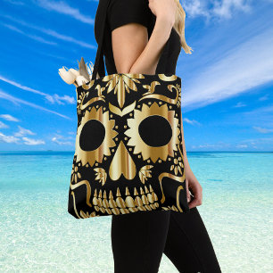 Sugar Skull Art, Day of the Dead Black and Gold Tote Bag
