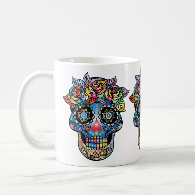 Sugar Skull Art, Day of the Dead Coffee Mug (Left)