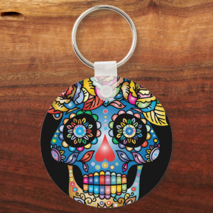 Sugar Skull Art, Day of the Dead Key Ring
