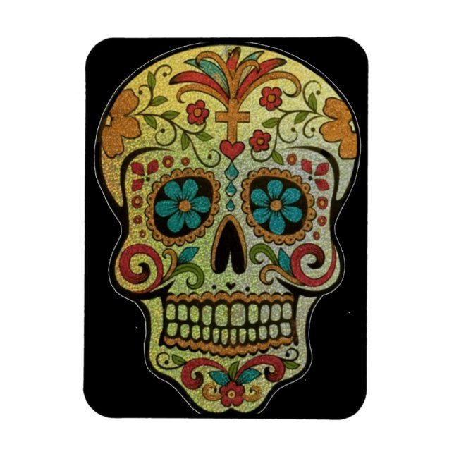 Sugar Skull Art, Day of the Dead Magnet (Vertical)