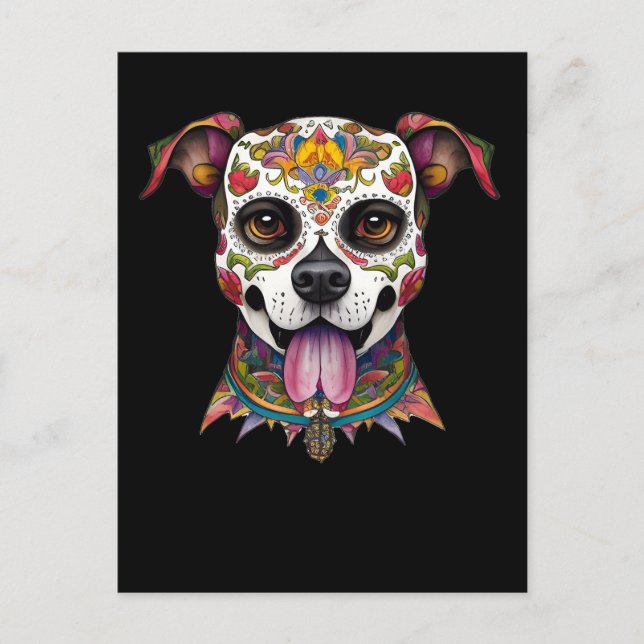 Sugar Skull Art - Day of the Dead Sugar Skull Dog Postcard (Front)
