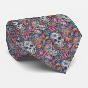 Sugar Skull Art - Day of the Dead Swirl Tie