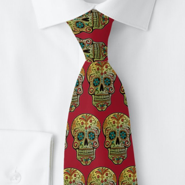 Sugar Skull Art, Day of the Dead Tie (Close up)