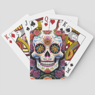 Sugar Skull Art - Dia de los Muertos Floral Skull Playing Cards