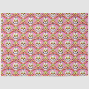 Sugar Skull Art - Diagonal Grid (Pink) Tissue Paper