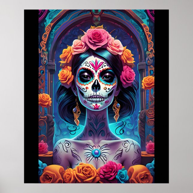 Sugar Skull Art -Embrace the Elegance Poster (Front)