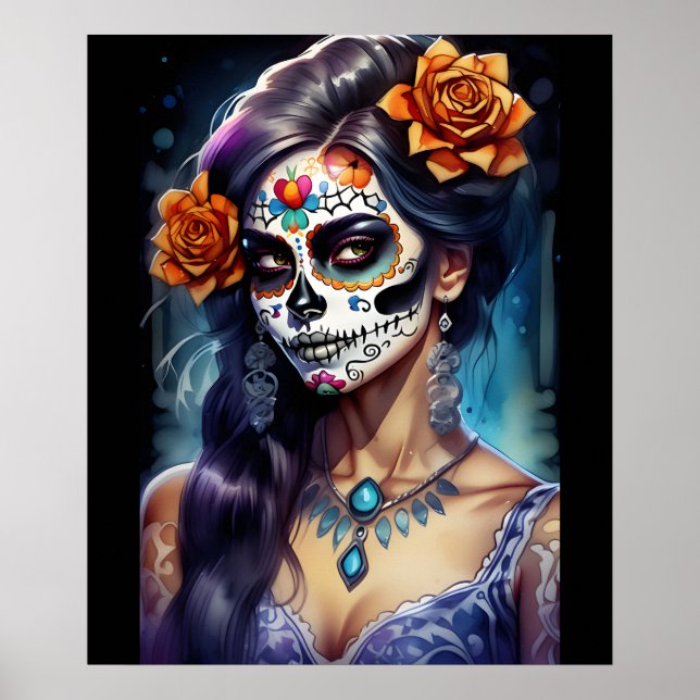 Sugar Skull Art -  Faces of the Festival Poster (Front)
