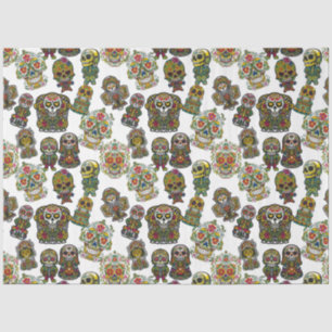 Sugar Skull Art - Festive Pattern (White) Tissue Paper