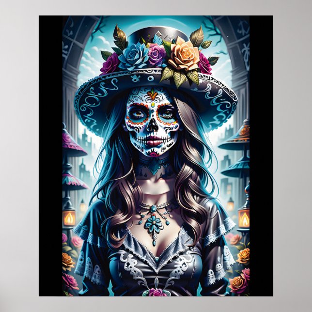 Sugar Skull Art -  Festive Spirit Poster (Front)