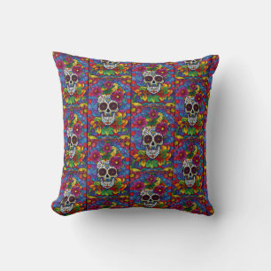 Sugar Skull Art - Floral Fiesta Cushion