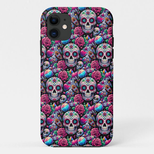 Sugar Skull Art - Floral Immortality Case-Mate iPhone Case (Back)