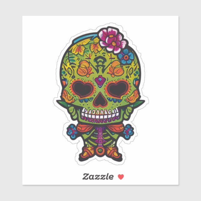 Sugar Skull Art - Green Skeleton Flowered Hands (Sheet)