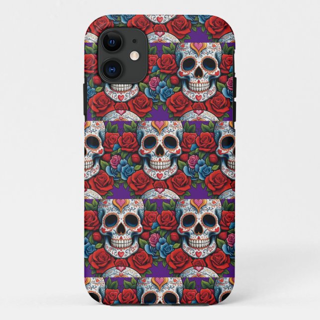 Sugar Skull Art - Heart Skull & Roses Case-Mate iPhone Case (Back)