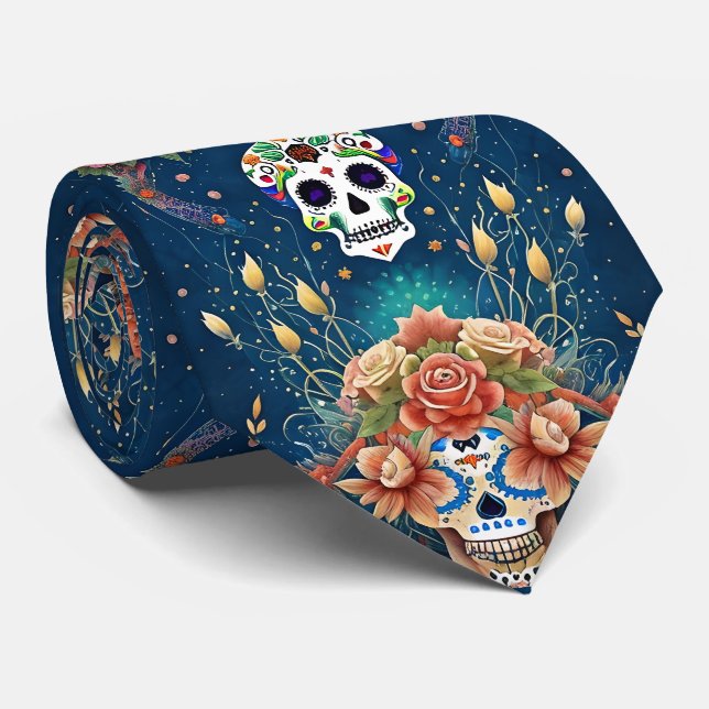 Sugar Skull Art - Holiday of Dia de los Muertos Tie (Rolled)
