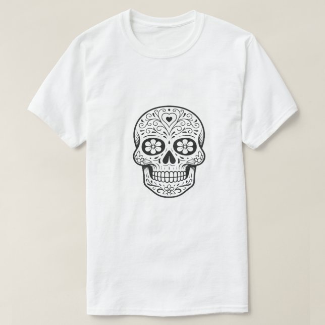 Sugar Skull Art - Intricate Black & White Day of t T-Shirt (Design Front)