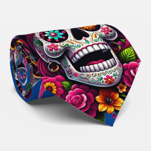 Sugar Skull Art - Jolly Pirate Skull (Blue) Tie
