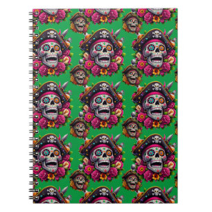 Sugar Skull Art - Jolly Pirate Skull (Green) Notebook