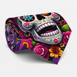 Sugar Skull Art - Jolly Pirate Skull (Purple) Tie