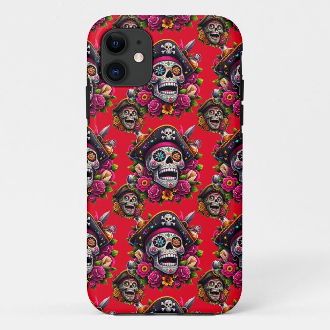 Sugar Skull Art - Jolly Pirate Skull (Red) Case-Mate iPhone Case (Back)