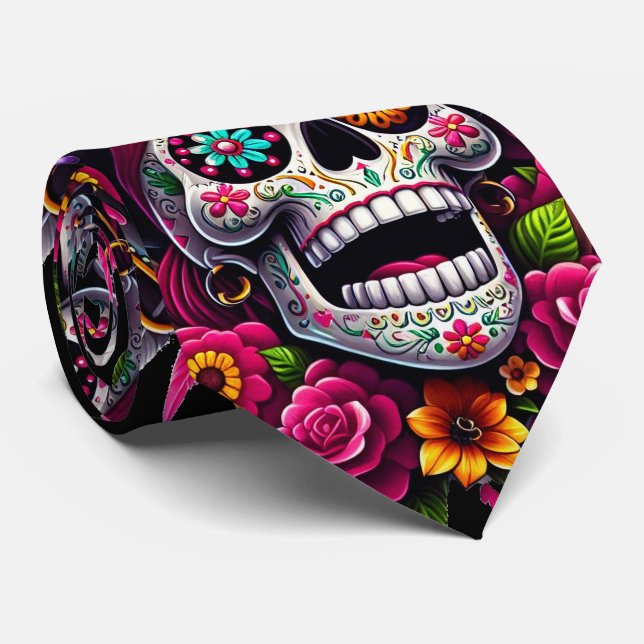 Sugar Skull Art - Jolly Pirate Skull Tie (Rolled)