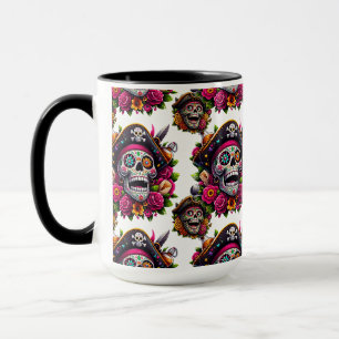 Sugar Skull Art - Jolly Pirate Skull (White) Mug