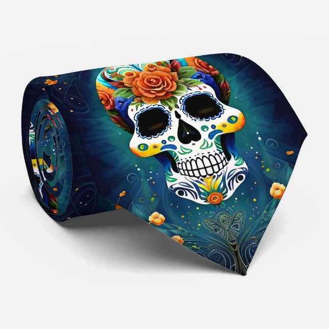 Sugar Skull Art - Mexican Magic Tie (Rolled)