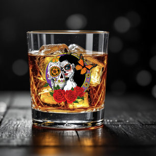 Sugar Skull Art Nouveau  Whiskey Glass