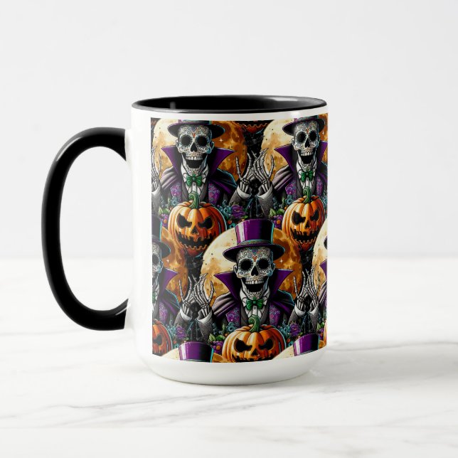 Sugar Skull Art - Pumpkin's Midnight Halloween Mug (Left)
