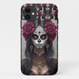 Sugar Skull Art - Roses and Revelry iPhone 11 Case