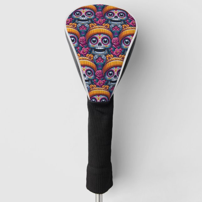 Sugar Skull Art - Skull in Beanie Calavera Golf Head Cover (Front)