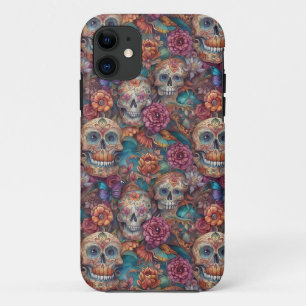 Sugar Skull Art - Skulls and Butterflies iPhone 11 Case