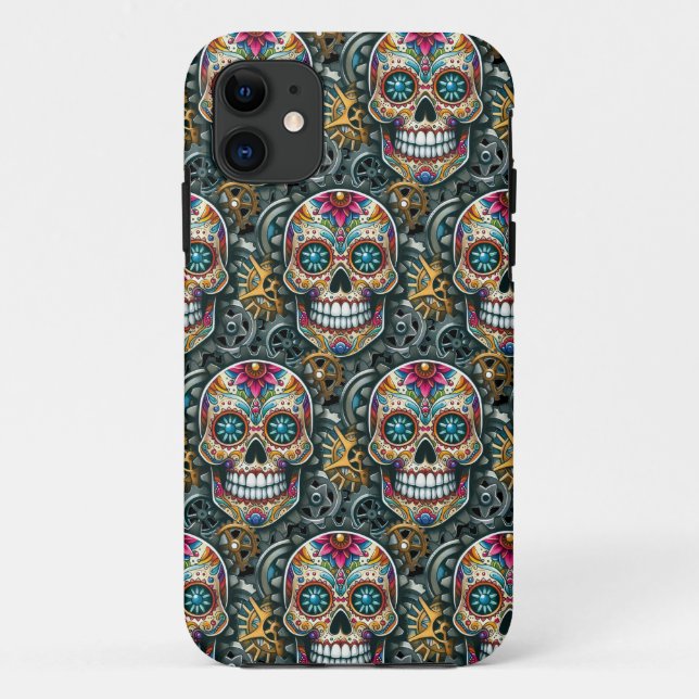 Sugar Skull Art - Steampunk Meets Tradition Case-Mate iPhone Case (Back)